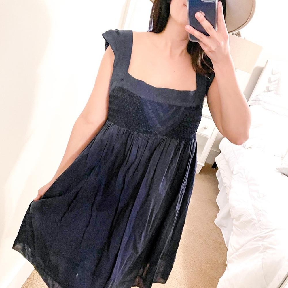 Anthropologie Maeve Navy Embroidered Sundress